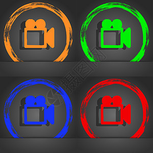 摄像机图标符号 时尚的现代风格 在橙色 绿色 蓝色 绿色设计图片