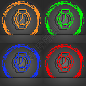 手表图标符号 时尚的现代风格 在橙色 绿色 蓝色 绿色设计图片