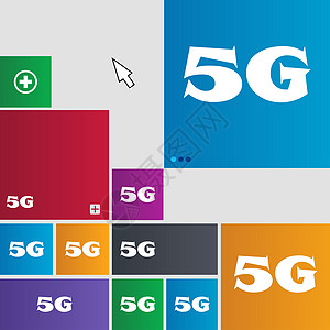 5G 符号图标 移动电信技术符号 一组彩色按钮电话框架标准边界令牌插图数据互联网质量标签图片