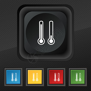 温度计温度图标符号 在黑色纹理上为您设计5个彩色 时髦的按钮图片