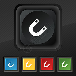磁铁 马蹄图示符号 在黑色纹理上为您设计一套五色 时髦的按钮图片
