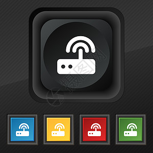 Wif 路由器图标符号 在黑色纹理上为您设计一套五色 时髦的按钮图片