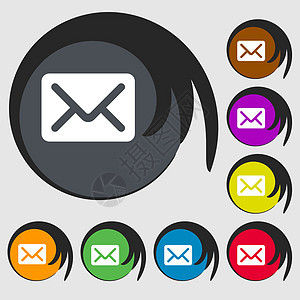 邮件 信封 字母图标符号 8个彩色按钮上的符号图片