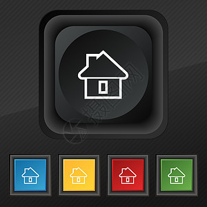 房屋图标符号 在黑色纹理上为您设计5个彩色 时髦的按钮徽章用户质量建筑插图创造力艺术角落海豹标签图片