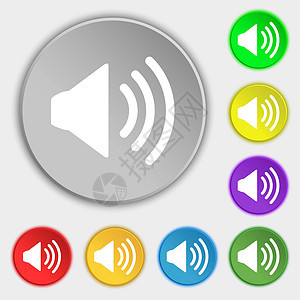 音量代表音量图标 声音符号 8个平板按钮上的符号令牌扬声器音乐创造力技术海豹质量插图邮票徽章图片