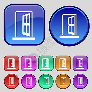 门 输入或退出图标符号 一组12个旧按钮 用于设计框架插图徽章创造力房子质量入口标签房间图片