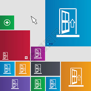 门 进入或退出图标标志 地铁风格按钮 带有光标指针的现代界面网站按钮框架质量房子房间创造力插图入口标签徽章图片