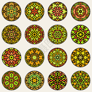 一组九矢矢量彩色圆环 Floral东方星模式图片