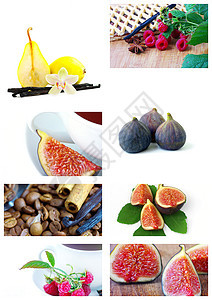 彩色水果拼贴甜点石榴生物无花果异国杏子咖啡食物饮食奇异果图片