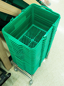 绿色购物篮大卖场市场购物塑料超市盒子背景图片