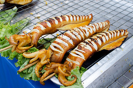 烤鱿鱼美食海鲜食物烧烤乌贼炙烤烹饪餐厅章鱼图片