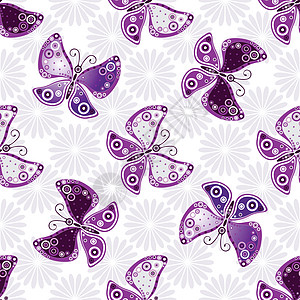 紫蝴蝶的无缝花卉形态背景图片