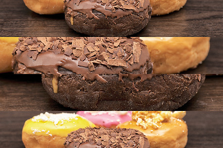 各种新鲜烤甜甜甜甜圈圆圈磨砂款待油炸糕点面团甜点育肥商品控制板图片