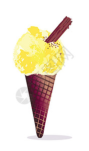 含巧克力花的冰淇淋通用勺子香草牛奶艺术锥体插图薄片奶油甜点图片