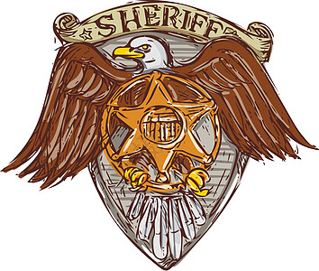 警长徽章 美国鹰盾牌绘图图片