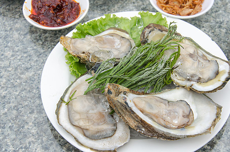 新鲜牡蛎美食奢华海鲜生蚝盘子白色午餐食物图片