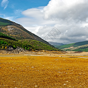 河谷天空草地正方形农村农场灌木丛峡谷牧场树木山峰图片