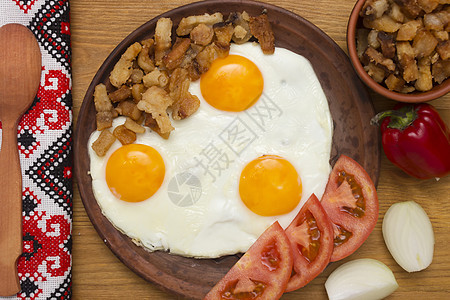 用猪肉脂肪培根炒鸡蛋蔬菜午餐油炸火腿带子美食胡椒猪肉早餐草本植物图片