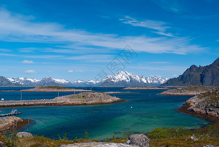 挪威洛弗顿群岛山脉旅行海岸线峡湾海滩国家天空岩石场景海浪图片