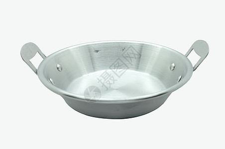 白色背景上孤立的煎锅沙锅涂层金属杯子器具餐具烹饪钢包盘子平底锅图片
