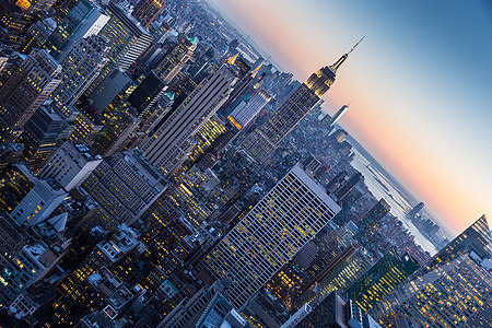 纽约市曼哈顿市中心天线景观天空全景摩天大楼地标办公楼建筑城市地球办公室图片