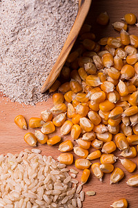 Gluten 免费成分麸皮腹腔静物小麦玉米生物生活面粉米饭产品图片