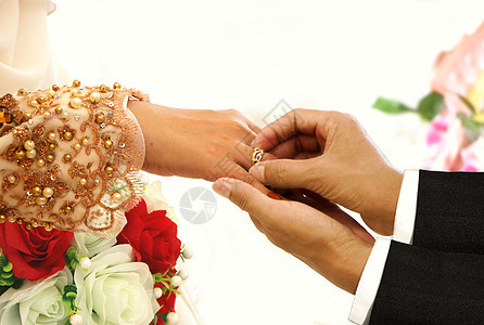 新娘和新郎的婚嫁戒指交换仪式背景图片