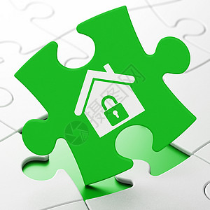 拼图背景上的财务概念首页交易挂锁挑战软垫隐私房子公司游戏安全解决方案图片