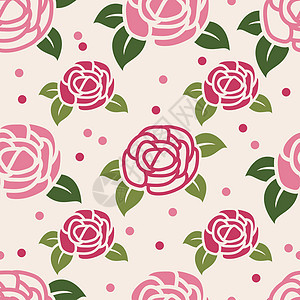 带有粉红玫瑰的无缝模式装饰品植物花园绘画花瓣绿色植物群墙纸叶子粉色图片