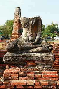 泰国的Ayutthaya 历史公园中的佛教寺庙原住民纪念碑统治建筑物雕塑旅游盛世古董艺术岩石背景图片