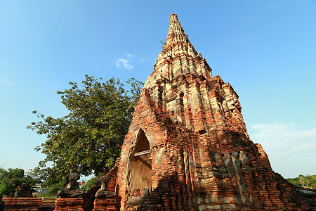 是泰国Ayutthaya历史公园的一座佛教寺庙文化氛围纪念碑建筑学艺术世界遗产蓝色天空历史住民图片