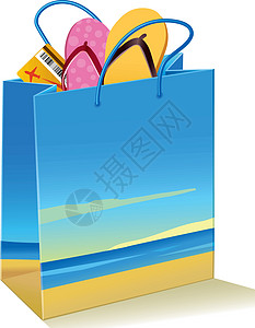 旅行袋黄色浅蓝色假期休息粉色正装城市海滩沙滩纸袋图片