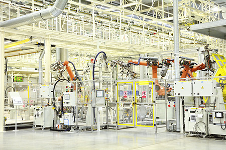 一家大型汽车工厂部分焊接厂的焊接建造金属生产工业机械植物工程车辆技术输送带图片