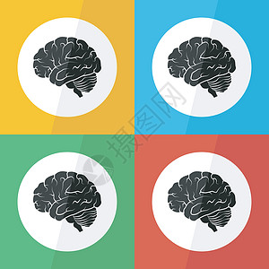 不同颜色背景 侧视图 上的大脑图标 平面设计 用于脑部疾病 缺血性中风 出血性中风 脑肿瘤等图片