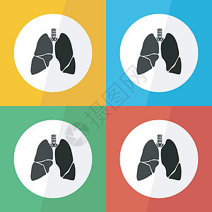 不同颜色背景 前视图 上的肺部图标 平面设计 用于肺部疾病 肺结核 肺炎 肺癌 支气管炎 MERS 病毒等图片