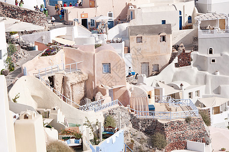 希腊圣托里尼卡尔德拉全景火山口建筑学蓝色晴天旅行爬坡房子地质学休息悬崖图片