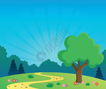 春季主题风景1树梢艺术品插图国家射线太阳光线农村艺术草地植物背景图片