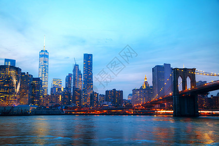 B 纽约市布鲁克林桥的概览日落景观市中心办公室地标天际建筑学建筑吸引力城市图片