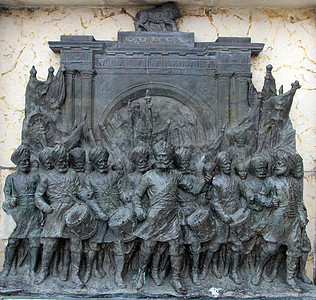 在加尔各答维多利亚纪念大楼的青铜纪念板面板雕像花园历史艺术大事圆顶旅游纪念碑历史性文化背景图片