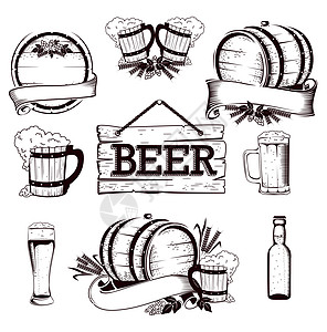 啤酒套杯子娱乐植物白色大麦插图木头字符酒花配料杯图片