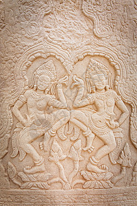 柬埔寨的巴斯救济雕刻外观宽慰砂岩结构历史地方建筑学宗教旅行图片