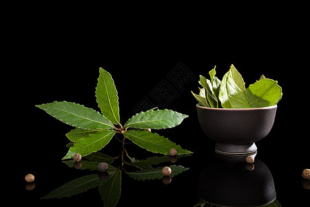 黑色的贝叶被隔绝香气食物调味品水平美食芳香背景草本植物树叶绿色图片