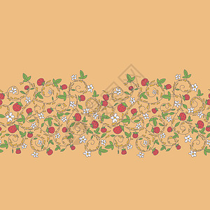 带草莓 果莓的无缝矢量模式季节植物艺术装饰品水彩甜点食物纺织品墙纸叶子图片
