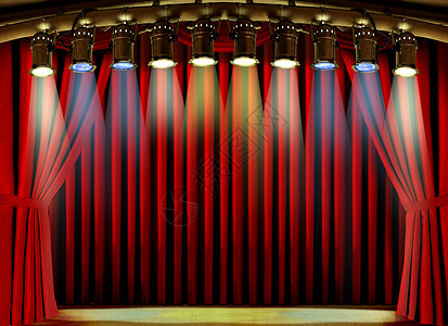 清空舞台 有红窗帘和亮光图片