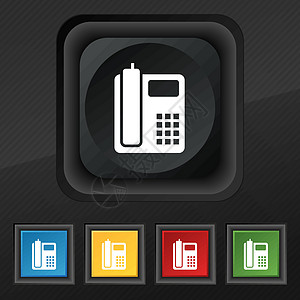 主机电话图标符号 用于设计设计的黑纹理上5个彩色 时髦的按钮集 矢量图片