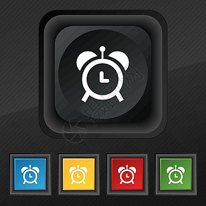 闹钟图标符号 为您的设计设置黑色纹理上的五个色彩缤纷 时尚的按钮 向量圆圈插图手表日历模拟倒数时间商业测量小时图片