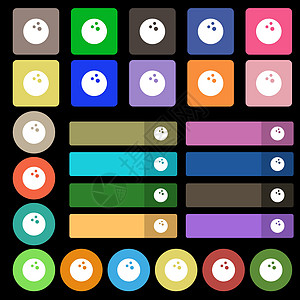 保龄球游戏 球图标符号 从27个多色平板按钮中设置 Victor图片