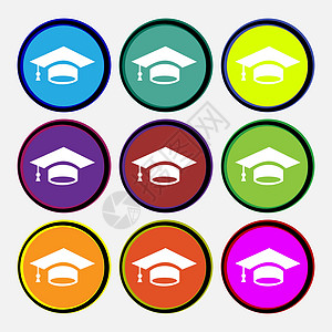 脱离图标符号 9个多彩圆按钮 矢量意义智慧大学成就文凭知识研究生插图仪式砂浆图片