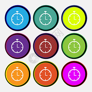 Stopwatch 图标符号 9个多色圆环按钮 矢量时间速度倒数运动仪表柜台计时器合金圆圈训练图片