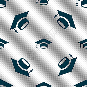 毕业图标标志 具有几何纹理的无缝模式 韦克托帽子仪式学生意义学校学习研究生智慧砂浆文凭图片